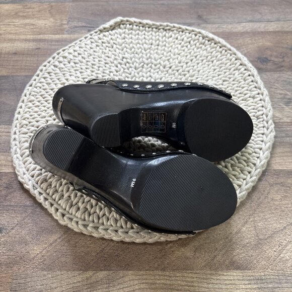 Michael Kors Black Platform Wedges Open Toe Slingback Shoes Size 9 Charm Logo - Picture 9 of 16